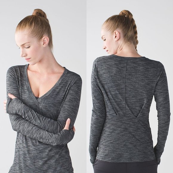 lululemon athletica Tops - Lululemon &go Everywhere Long Sleeve Pleated V-Neck Tee in Heathered Black